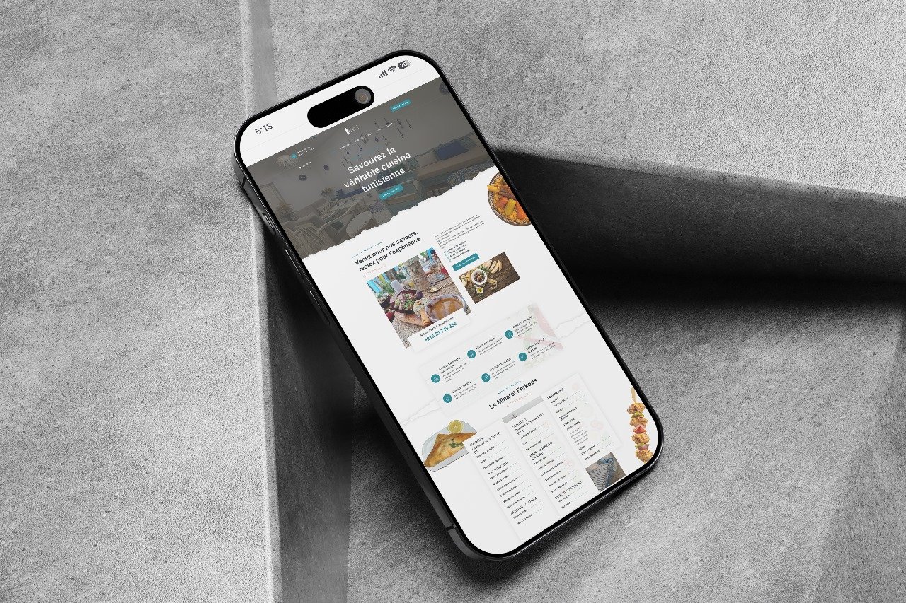 Le Minaret Ferkous nous a confié la création d’un site web à son image : chaleureux, authentique et raffiné, mettant en valeur la cuisine tunisienne et l’esprit convivial de Tozeur.